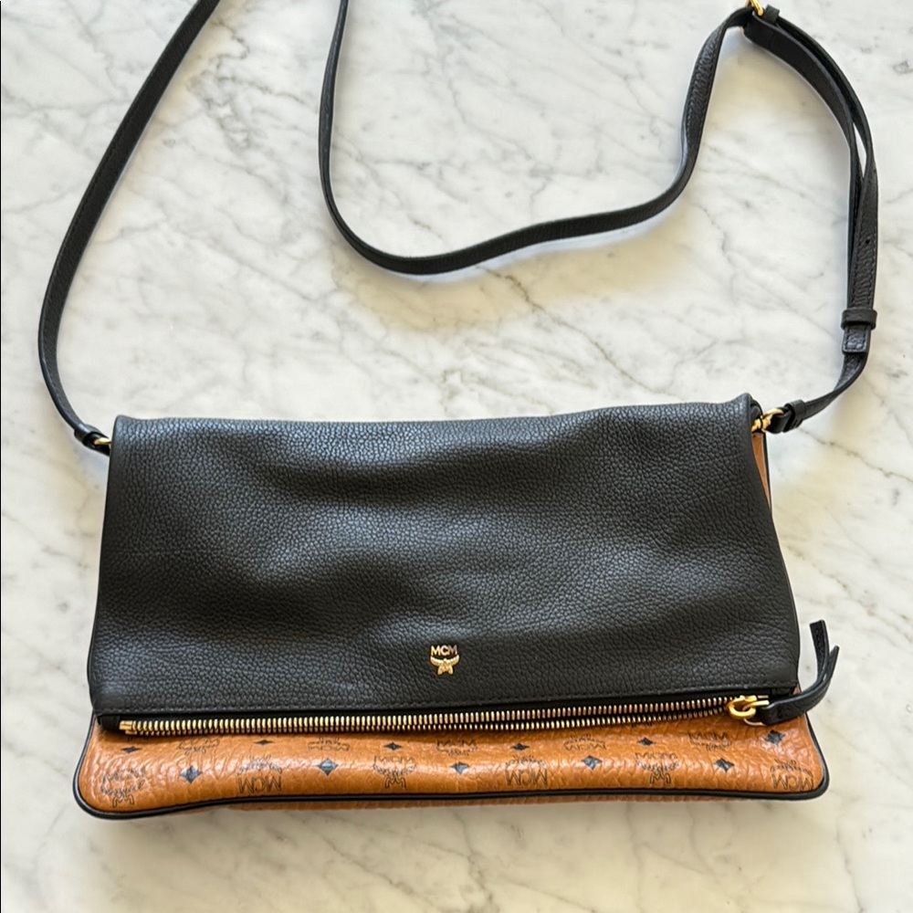 MCM Black and Tan Crossbody Bag Sleek Design